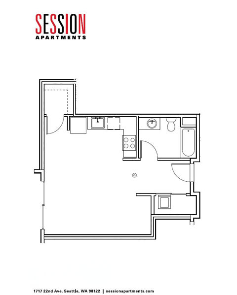A floor plan of an apartment from Session Apartments.